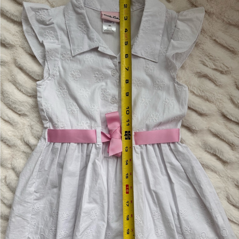 White Sleeveless Dress with Pink Bow - Picture 4 of 6